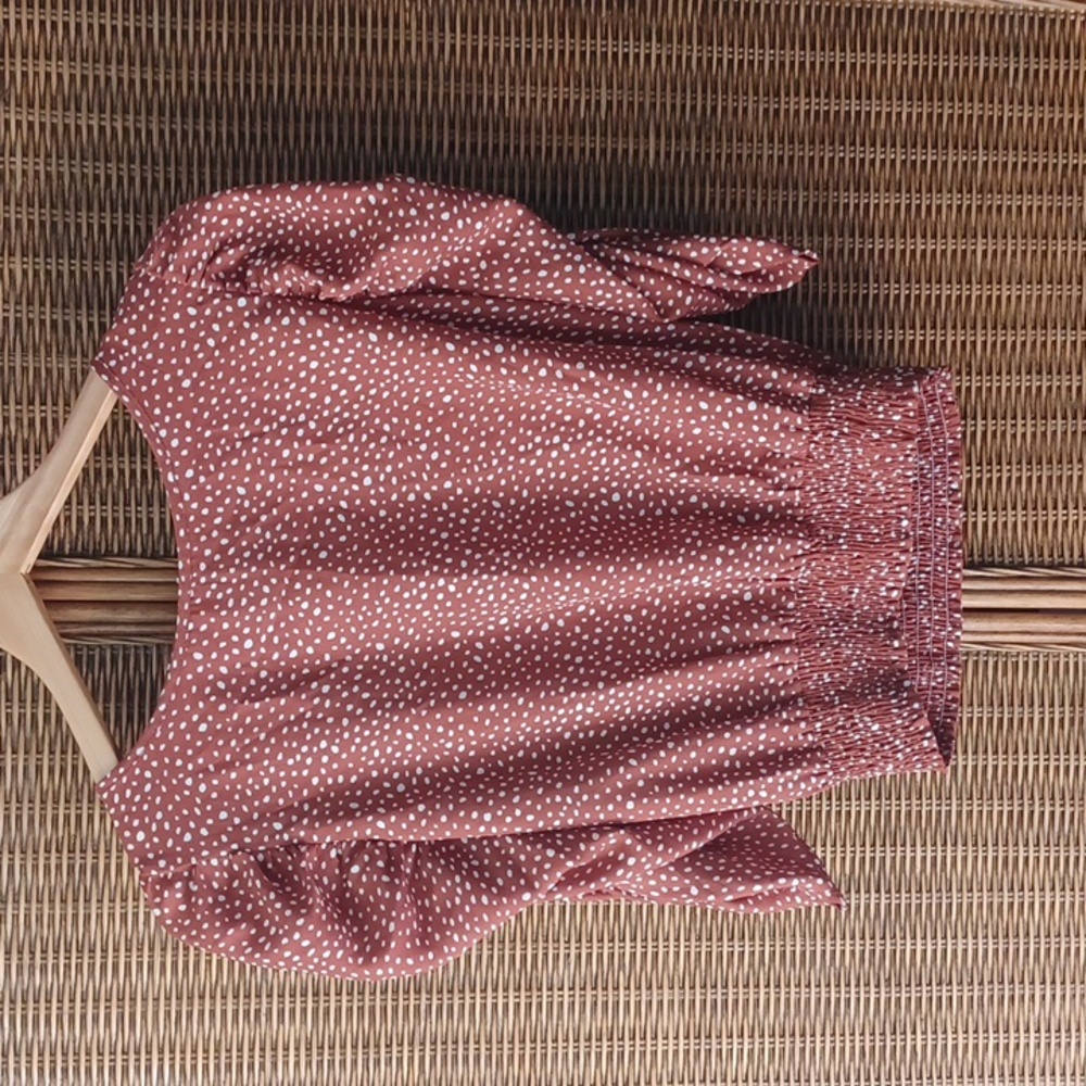 Paper Crane Rust Polka Dot Blouse Size Medium